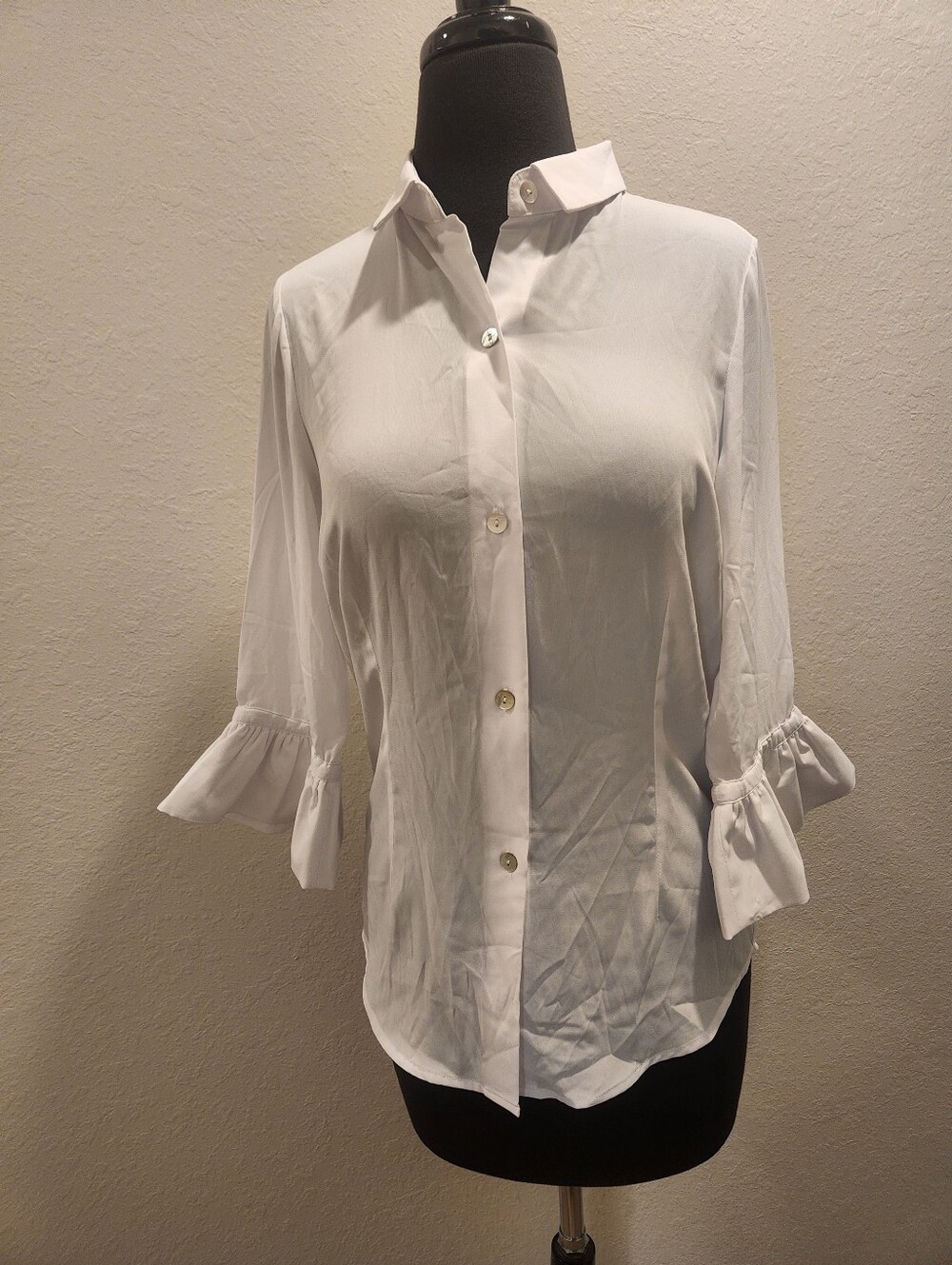 Gretchen Scott Designs White Button-Front Ruffle Cuff Blouse